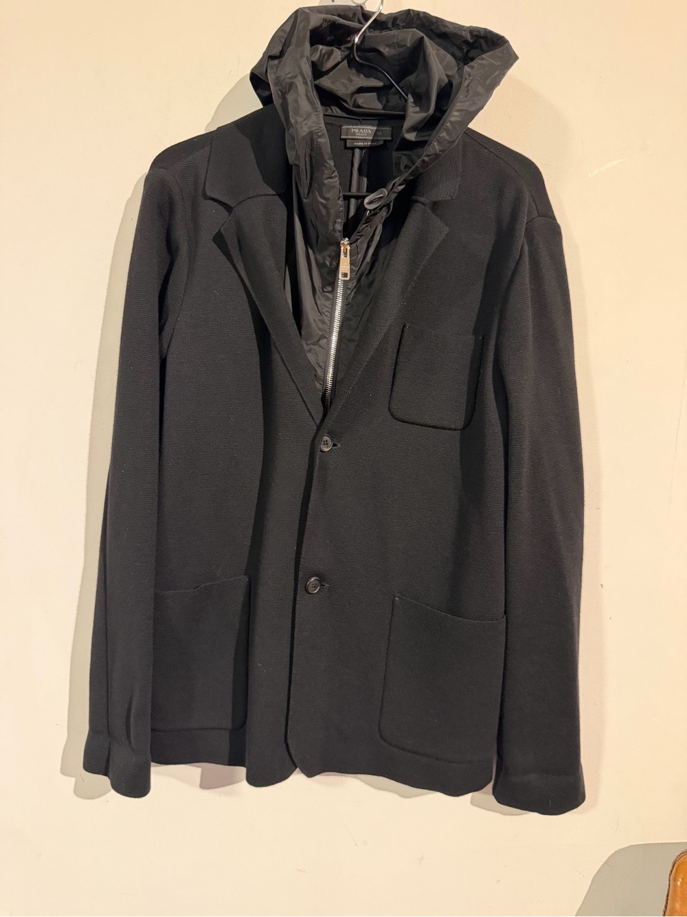Prada Black Blazer Jacket with Quilted Hood Insert